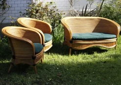 Pamono Bamboo Rattan Lounge Chairs from Rausch, Set of 3><noscript><img width=
