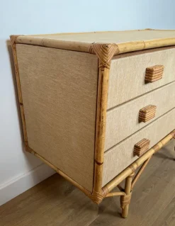 Pamono Bamboo, Rattan, Wood and Raffia Chest of Drawers by Audoux & Minet><noscript><img width=