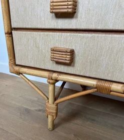 Pamono Bamboo, Rattan, Wood and Raffia Chest of Drawers by Audoux & Minet><noscript><img width=