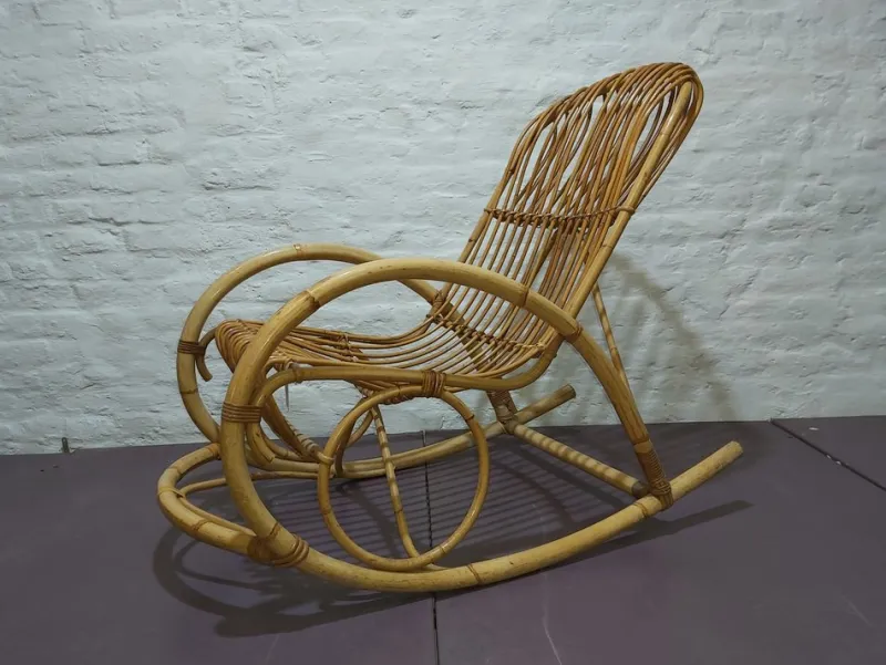 Hot Pamono Bamboo Rocking Chair by Rohé Noordwolde, 1960s