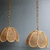 Pamono Bamboo, Straw and Brass Pendants, Italy, 1970s, Set of 2> Ceiling Lights