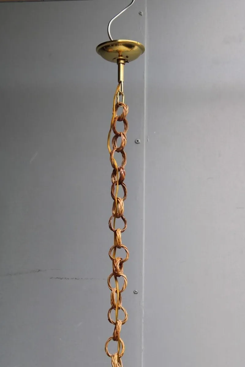 Pamono Bamboo, Straw and Brass Pendants, Italy, 1970s, Set of 2> Ceiling Lights