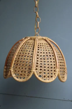 Pamono Bamboo, Straw and Brass Pendants, Italy, 1970s, Set of 2><noscript><img width=
