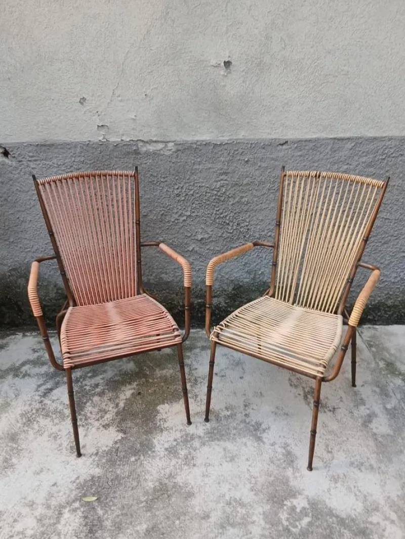 Pamono Bamboo Style Metal Chairs from Doncoc, Italy, 1950s, Set of 2