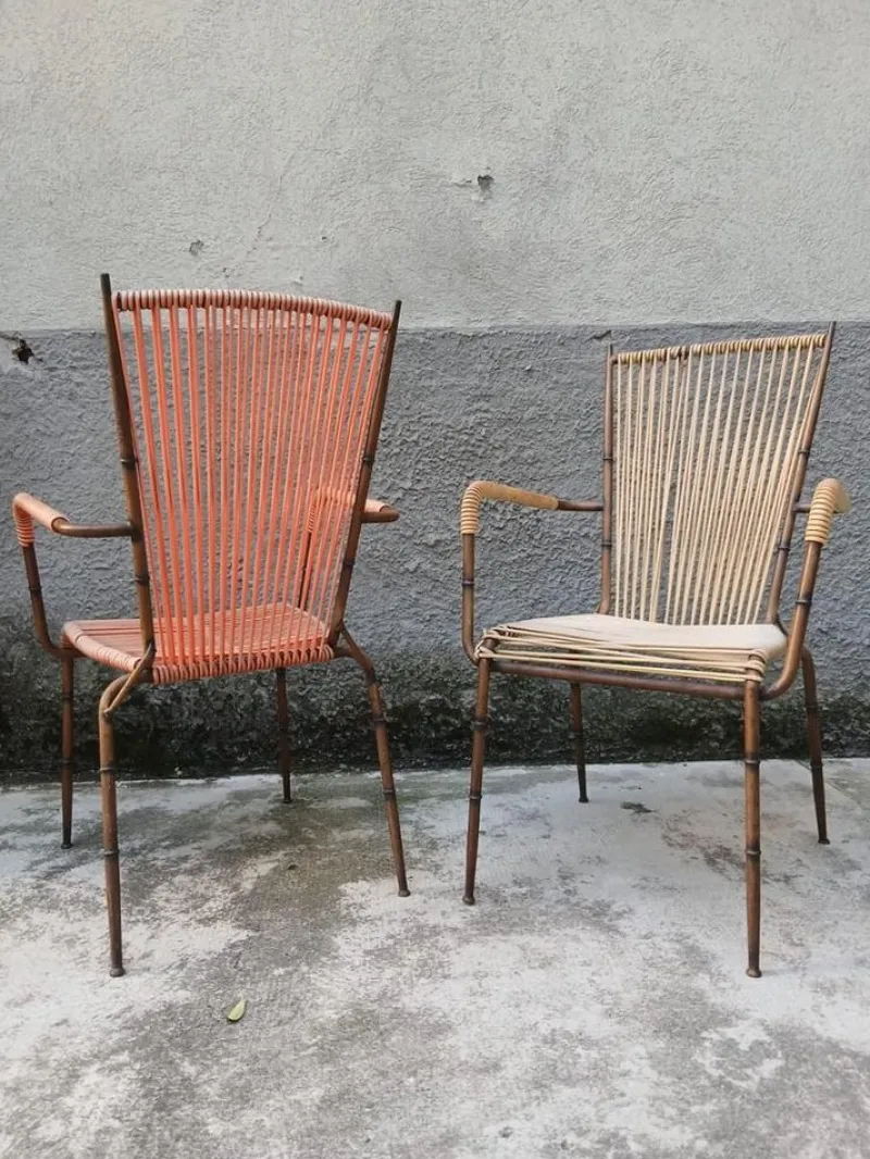 Pamono Bamboo Style Metal Chairs from Doncoc, Italy, 1950s, Set of 2