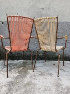 Pamono Bamboo Style Metal Chairs from Doncoc, Italy, 1950s, Set of 2
