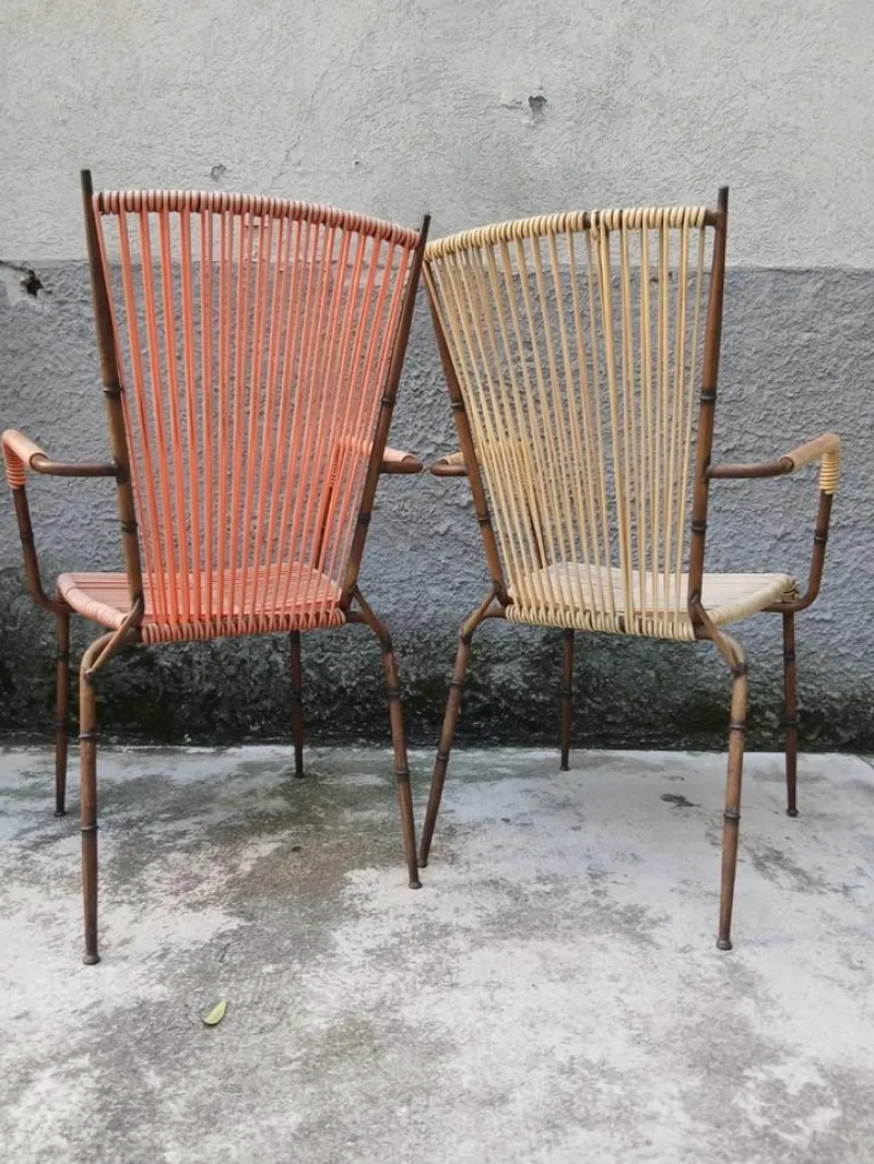 Pamono Bamboo Style Metal Chairs from Doncoc, Italy, 1950s, Set of 2