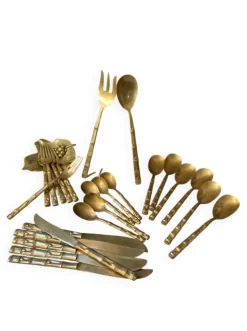 Sale Pamono Bamboo Style Serving Cutlery in Nickel-Plated Bronze, 1960s, Set of 25