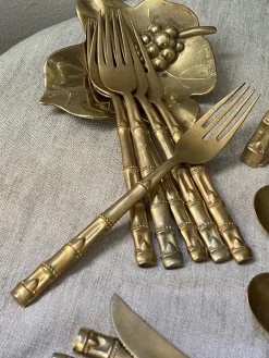 Sale Pamono Bamboo Style Serving Cutlery in Nickel-Plated Bronze, 1960s, Set of 25