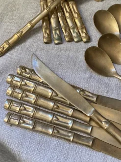 Sale Pamono Bamboo Style Serving Cutlery in Nickel-Plated Bronze, 1960s, Set of 25