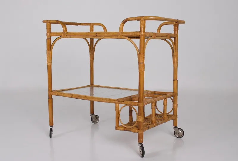 New Pamono Bamboo Trolley Serving Tray, 1960s