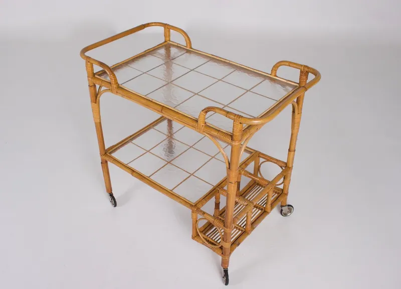New Pamono Bamboo Trolley Serving Tray, 1960s