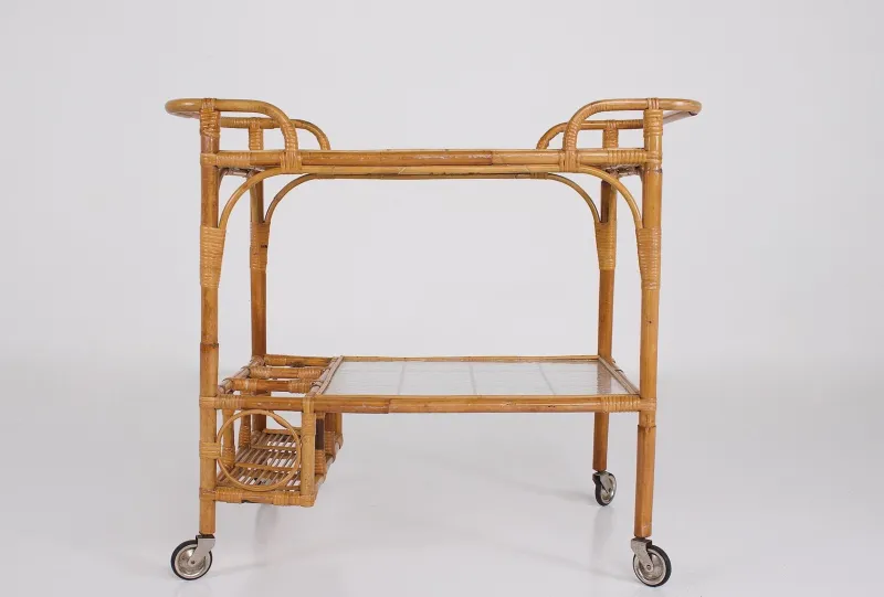 New Pamono Bamboo Trolley Serving Tray, 1960s