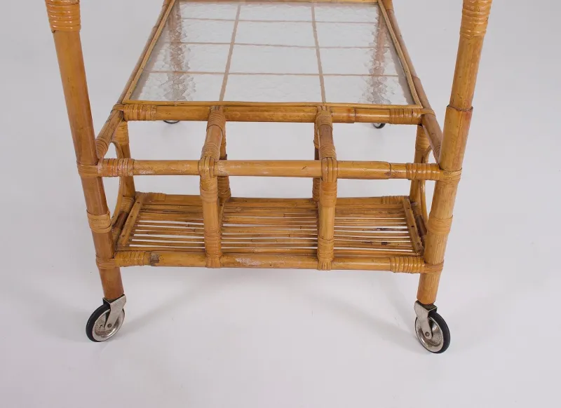 New Pamono Bamboo Trolley Serving Tray, 1960s
