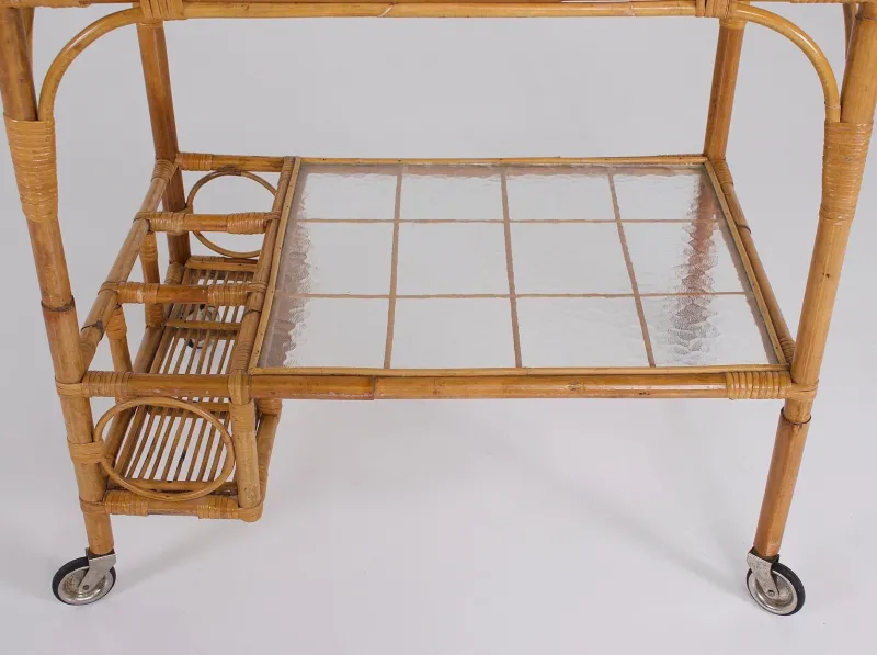 New Pamono Bamboo Trolley Serving Tray, 1960s