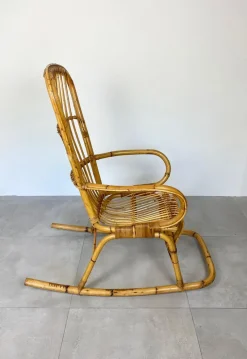 Pamono Bamboo Wicker Rocking Chair, Italy, 1960s