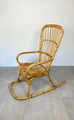Pamono Bamboo Wicker Rocking Chair, Italy, 1960s