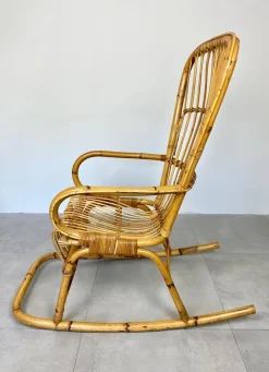 Pamono Bamboo Wicker Rocking Chair, Italy, 1960s