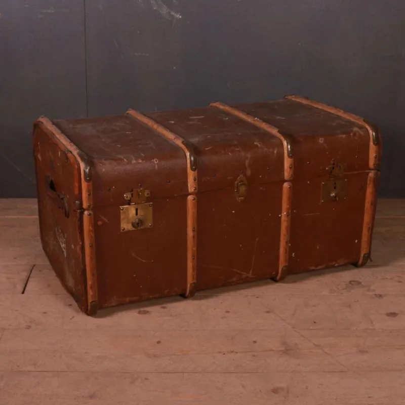 Pamono Banded Cabin Trunk, 1890s> Trunks Crates & Baskets