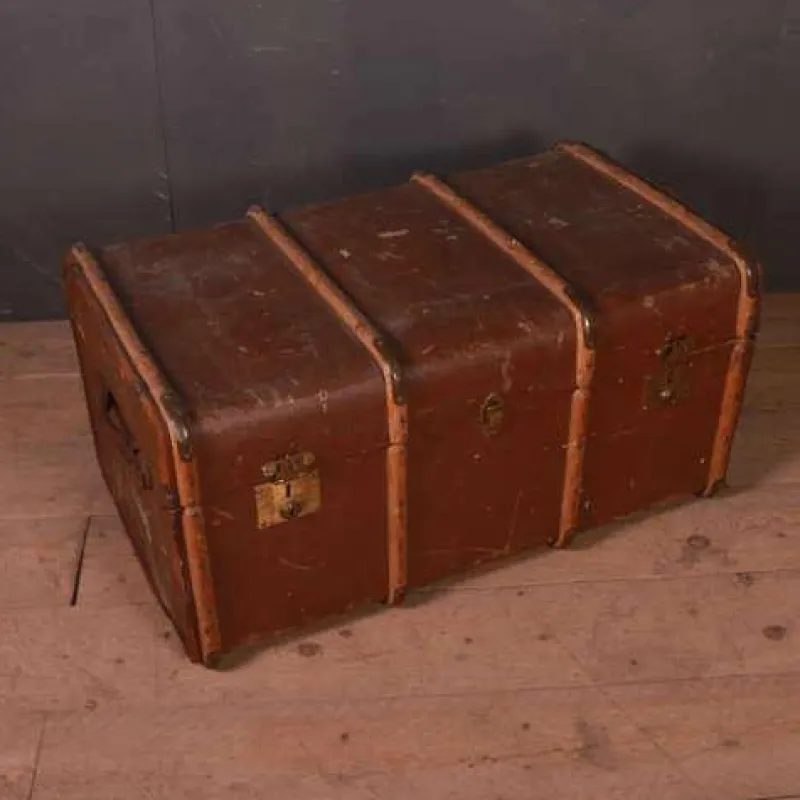 Pamono Banded Cabin Trunk, 1890s> Trunks Crates & Baskets
