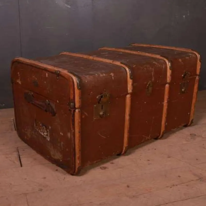 Pamono Banded Cabin Trunk, 1890s> Trunks Crates & Baskets