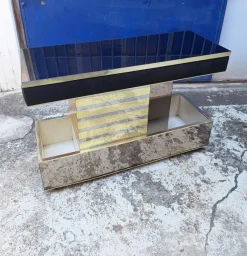 Pamono Bar Cabinet in Wood, Brass and Mirrored Glass from Stilglass Donati, Italy, 1970s><noscript><img width=