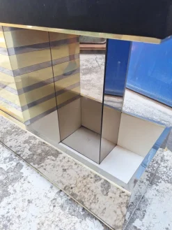Pamono Bar Cabinet in Wood, Brass and Mirrored Glass from Stilglass Donati, Italy, 1970s><noscript><img width=