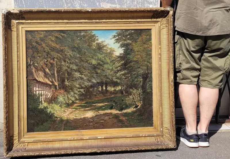 Hot Pamono Barbizon School Artist, Undergrowth Landscape, 19th Century, Oil on Canvas, Framed