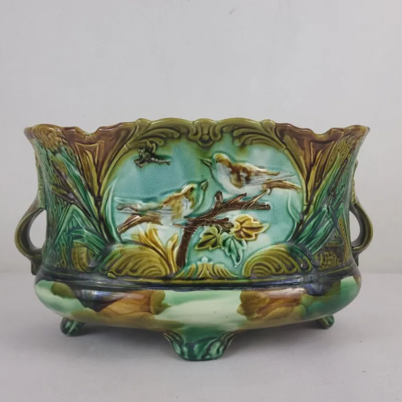 Online Pamono Barbotine Cache Pot from Faïencerie de Nimy, 19th Century