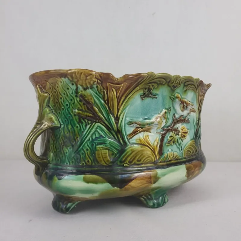 Online Pamono Barbotine Cache Pot from Faïencerie de Nimy, 19th Century