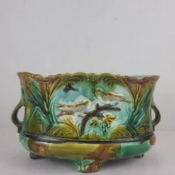 Online Pamono Barbotine Cache Pot from Faïencerie de Nimy, 19th Century