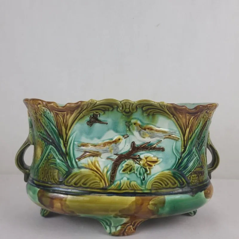 Online Pamono Barbotine Cache Pot from Faïencerie de Nimy, 19th Century