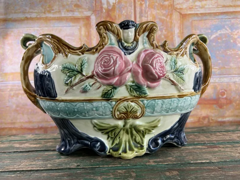 Pamono Barbotine Jardinieres from Onnaing, France, 1890, Set of 3> Planters And Jardiniere