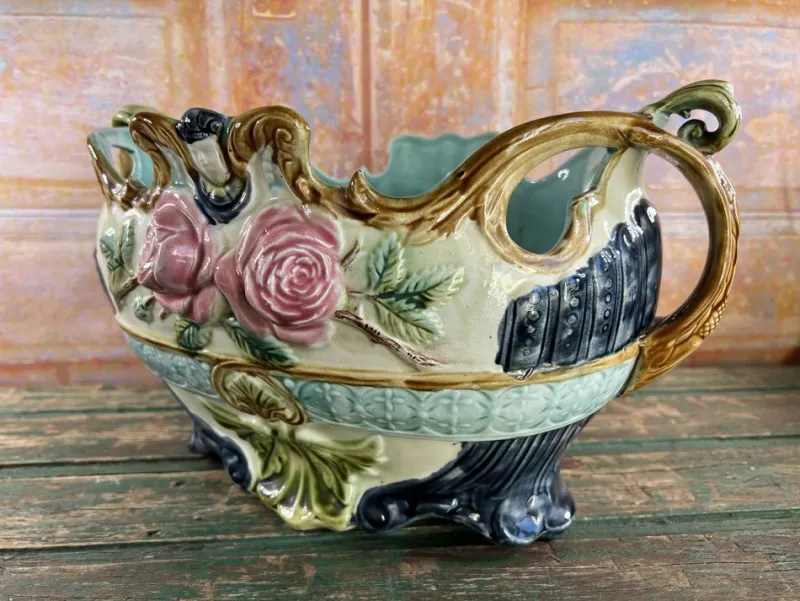 Pamono Barbotine Jardinieres from Onnaing, France, 1890, Set of 3> Planters And Jardiniere