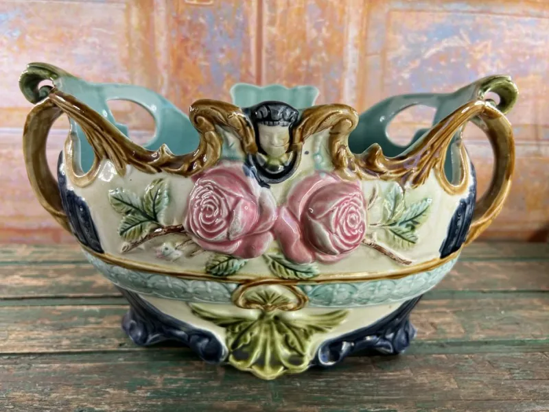 Pamono Barbotine Jardinieres from Onnaing, France, 1890, Set of 3> Planters And Jardiniere