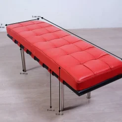 Sale Pamono Barcellona 3-Seater Bench in Red Leather, Wooden Base and Steel Legs