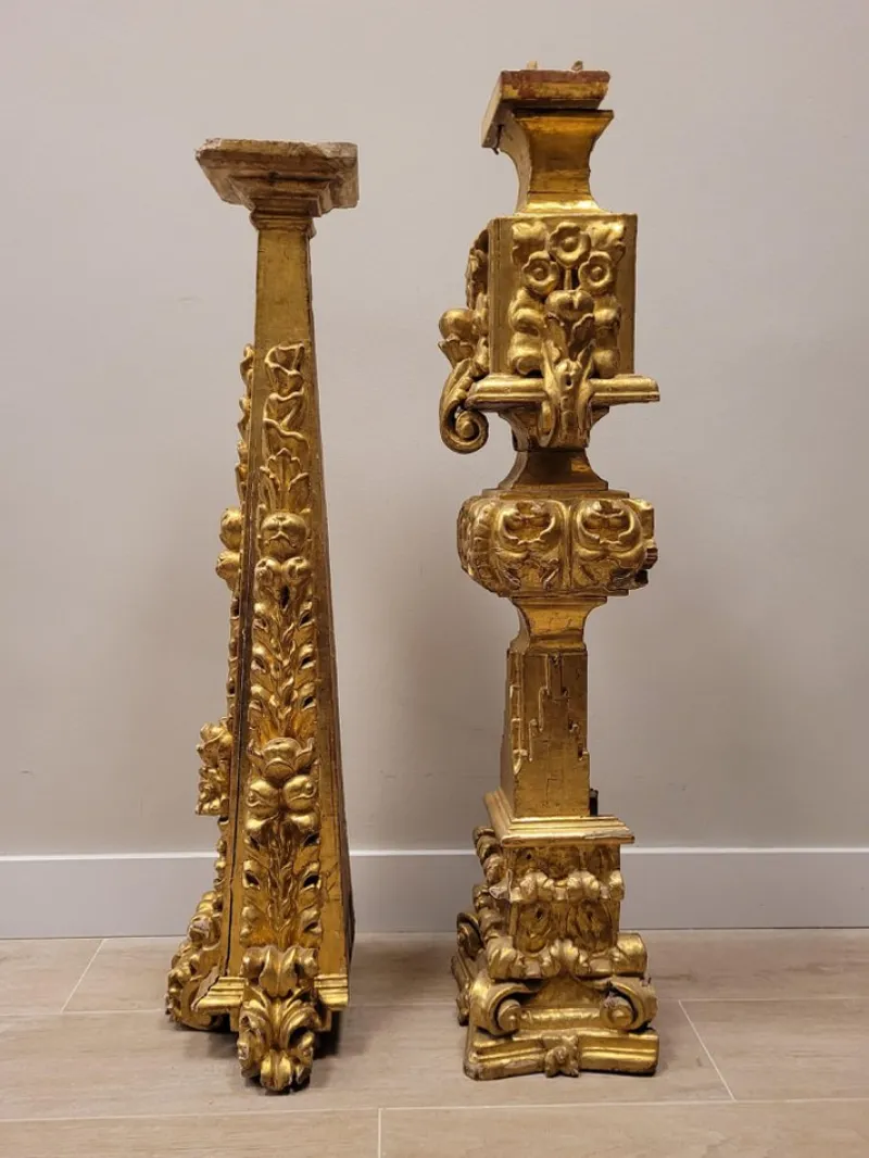 Pamono Baroque Altar Stipe or Pedestal in Carved and Gilded Wood, 17th-18th Century> Pedestals And Columns