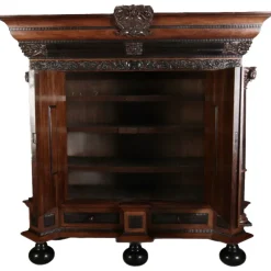 Pamono Baroque Cabinet Amsterdam Schapp, 5 Ebonized Columns, Pillow Fillings, Carved Chapters - Doors - Cornice, Secret Compartment, on High Feet, 1880><noscript><img width=