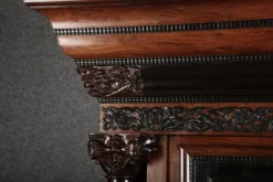Pamono Baroque Cabinet Amsterdam Schapp, 5 Ebonized Columns, Pillow Fillings, Carved Chapters - Doors - Cornice, Secret Compartment, on High Feet, 1880><noscript><img width=