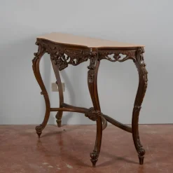 Pamono Baroque Style Carved Console Table with Pink Marble Top, 1960s><noscript><img width=