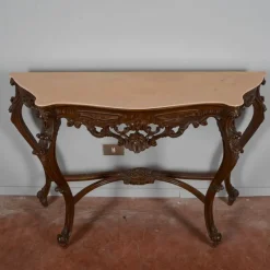 Pamono Baroque Style Carved Console Table with Pink Marble Top, 1960s><noscript><img width=