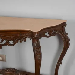 Pamono Baroque Style Carved Console Table with Pink Marble Top, 1960s><noscript><img width=