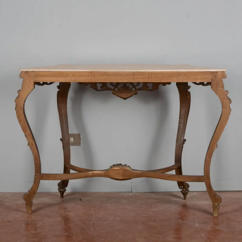 Pamono Baroque Style Carved Console Table with Pink Marble Top, 1960s> Console Tables