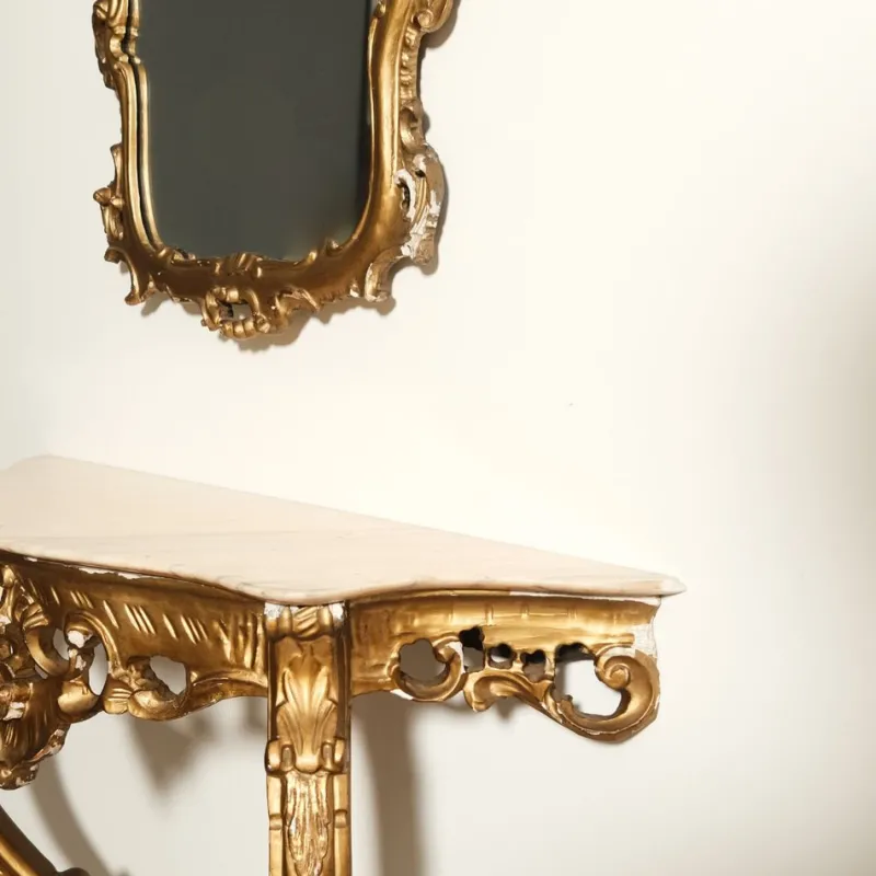Pamono Baroque Style Console and Mirror Set, 1940s, Set of 2> Console Tables