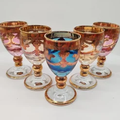 Pamono Baroque Venetian Bottle and Glasses in Glass with Gold Trim, Venice, Italy, 1950s, Set of 6><noscript><img width=