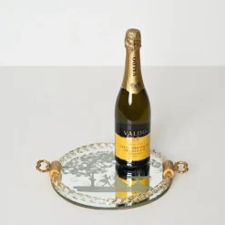 Sale Pamono Barovier Murano Gold Blown Glass Italian Serving Tray with Etched Mirror, 1940s