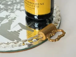 Sale Pamono Barovier Murano Gold Blown Glass Italian Serving Tray with Etched Mirror, 1940s