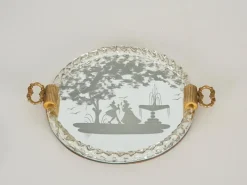 Sale Pamono Barovier Murano Gold Blown Glass Italian Serving Tray with Etched Mirror, 1940s