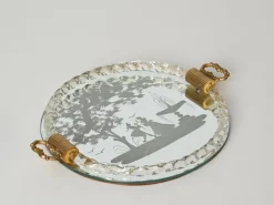 Sale Pamono Barovier Murano Gold Blown Glass Italian Serving Tray with Etched Mirror, 1940s