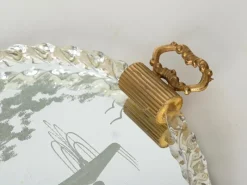 Sale Pamono Barovier Murano Gold Blown Glass Italian Serving Tray with Etched Mirror, 1940s